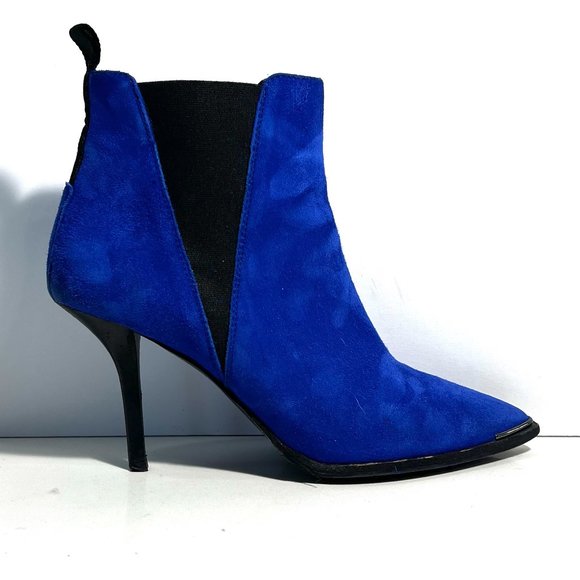 Acne Studios Bright Blue Suede Jensen Pointed Toe Ankle Chelsea Boot Sz 8 - Picture 4 of 7